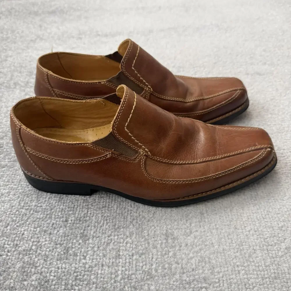 Sandro Shoes Mens Size 9.5 Brown Leather Slip On Comfort Loafers Square Toe